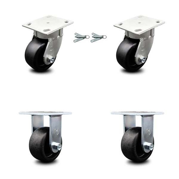 4 Inch Kingpinless Glass Filled Nylon Wheel Caster Swivel Locks 2 Rigid, 2PK
